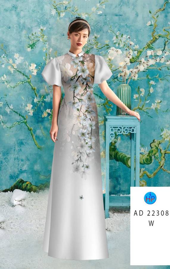 Vải Áo Dài Hoa In 3D AD 22308 13